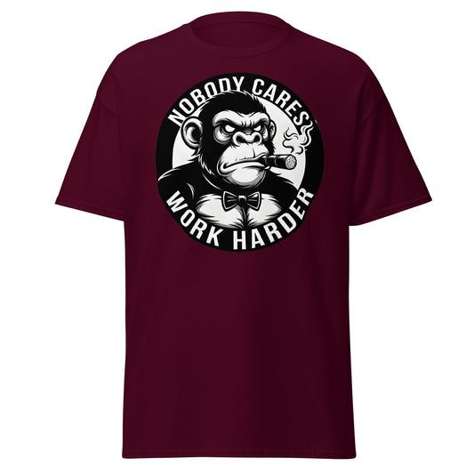 Nobody Cares Work Harder Gorilla T-Shirt - Motivaton Tee - Maroon - T-Shirts Online