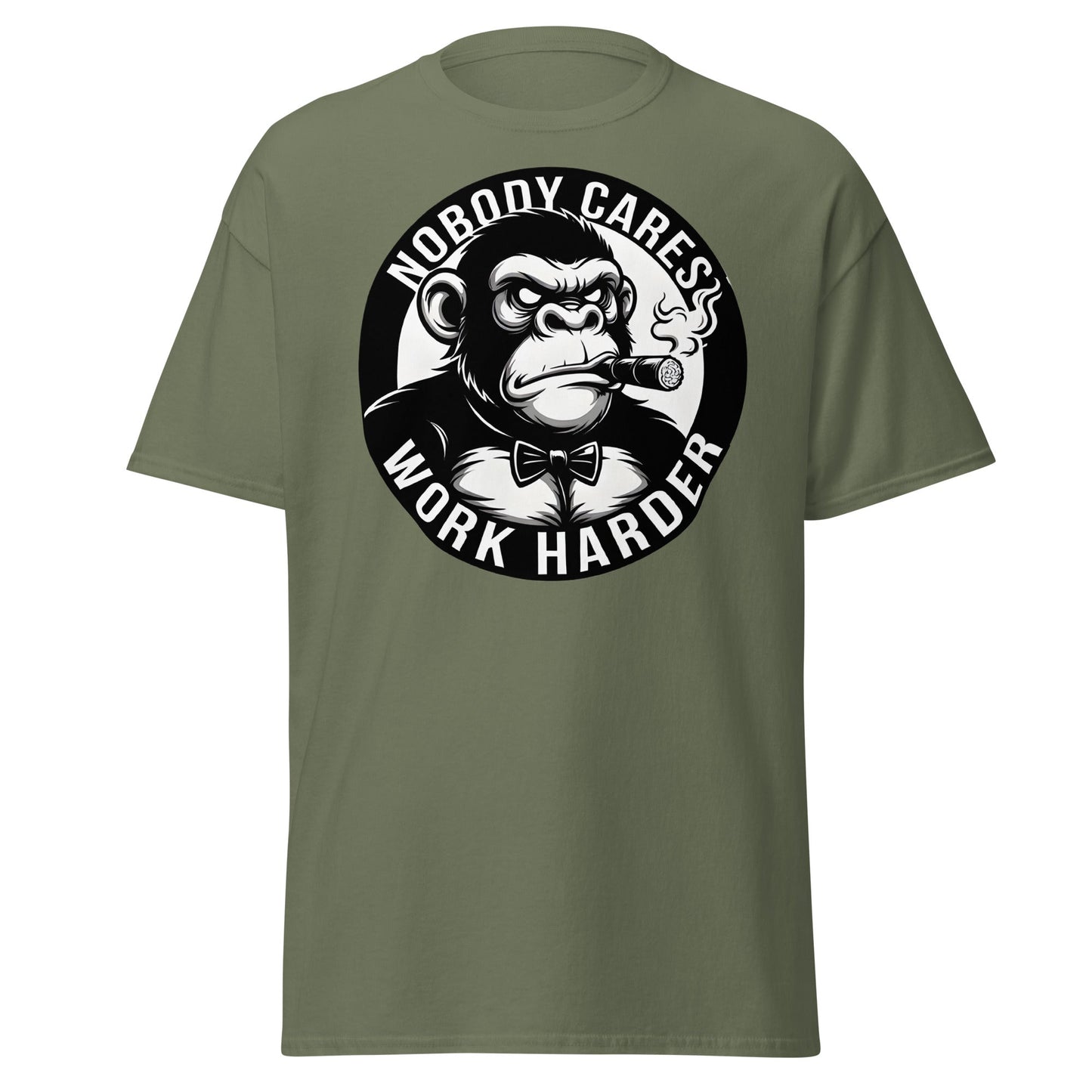 Nobody Cares Work Harder Gorilla T-Shirt - Motivaton Tee - Military Green - T-Shirts Online