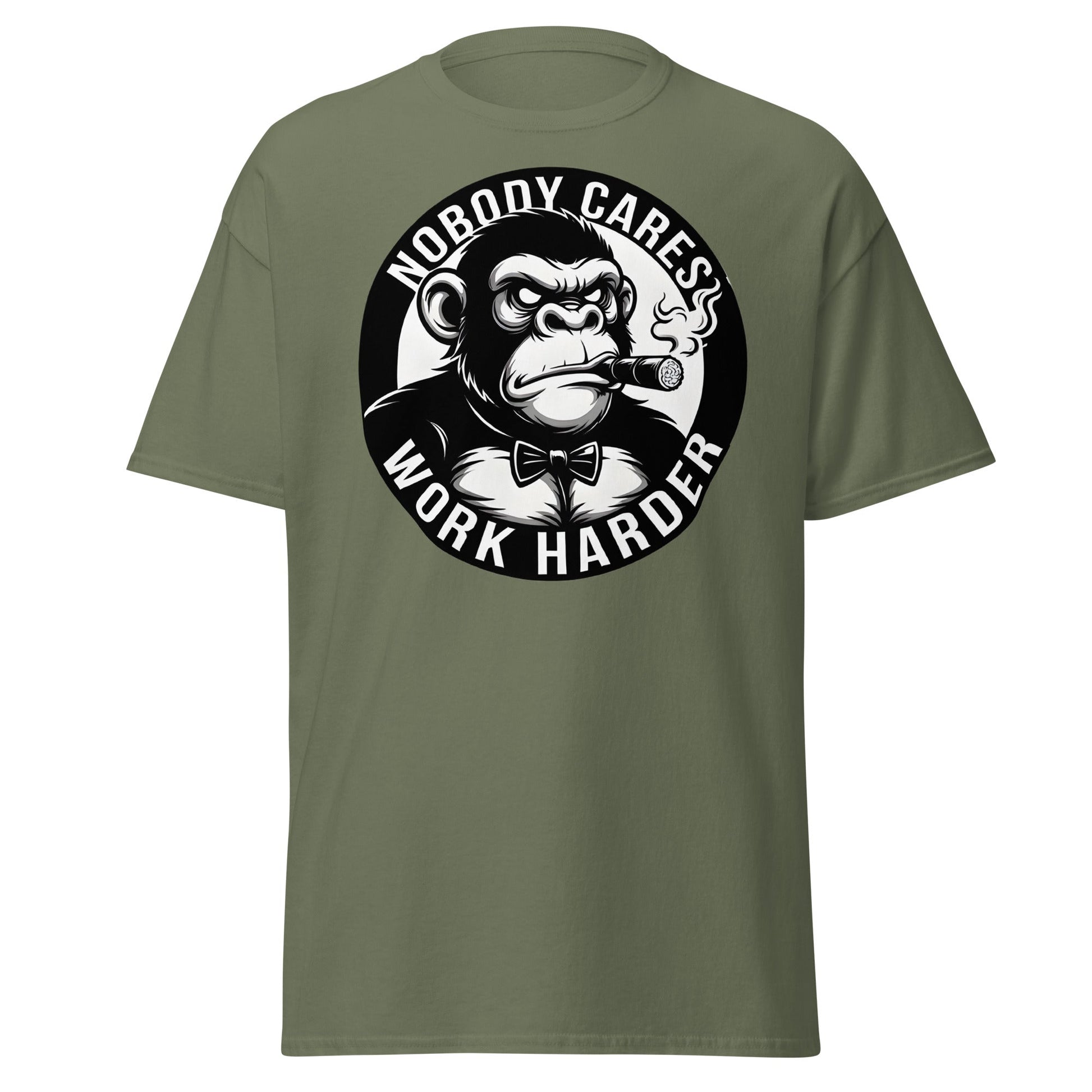 Nobody Cares Work Harder Gorilla T-Shirt - Motivaton Tee - Military Green - T-Shirts Online