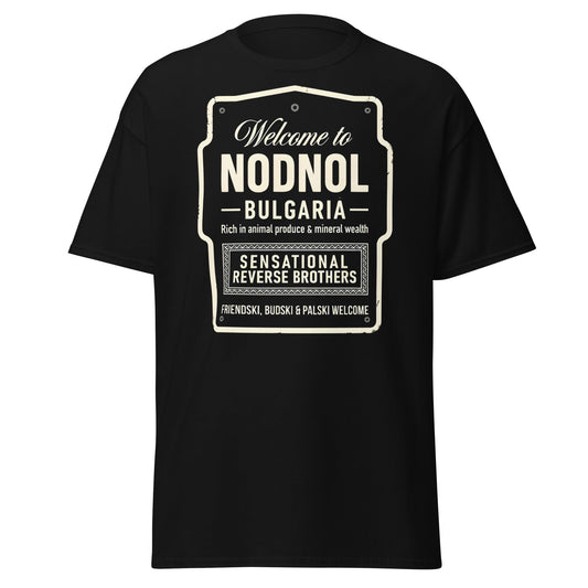 Nodnol Bulgaria T-Shirt - Red Dwarf Inspired Retro Sign Tee - Black - T-Shirts Online