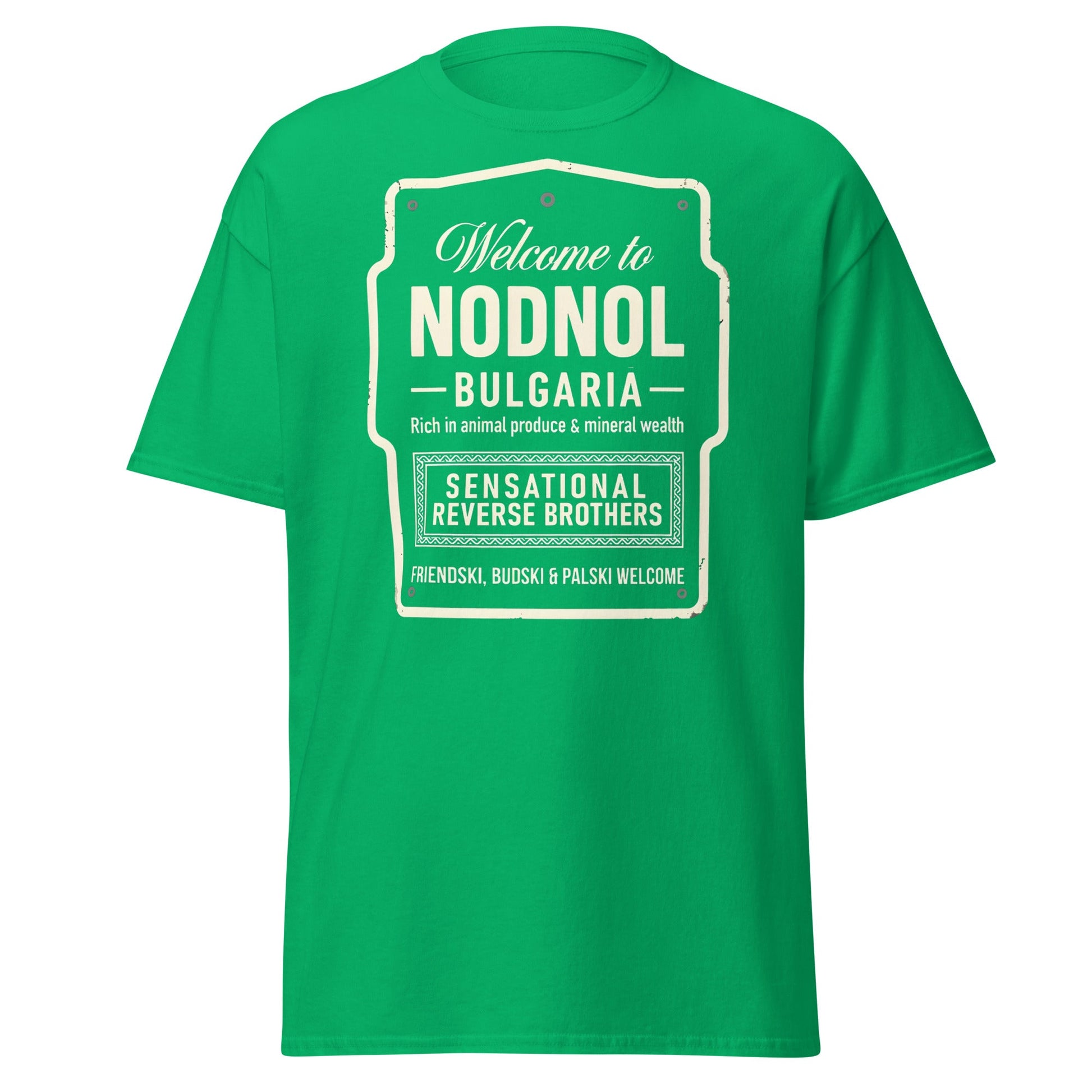 Nodnol Bulgaria T-Shirt - Red Dwarf Inspired Retro Sign Tee - Irish Green - T-Shirts Online
