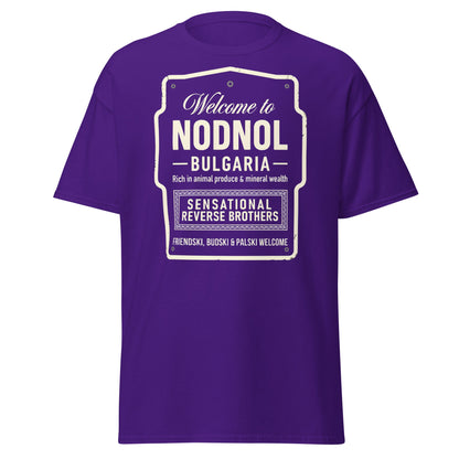 Nodnol Bulgaria T-Shirt - Red Dwarf Inspired Retro Sign Tee - Purple - T-Shirts Online