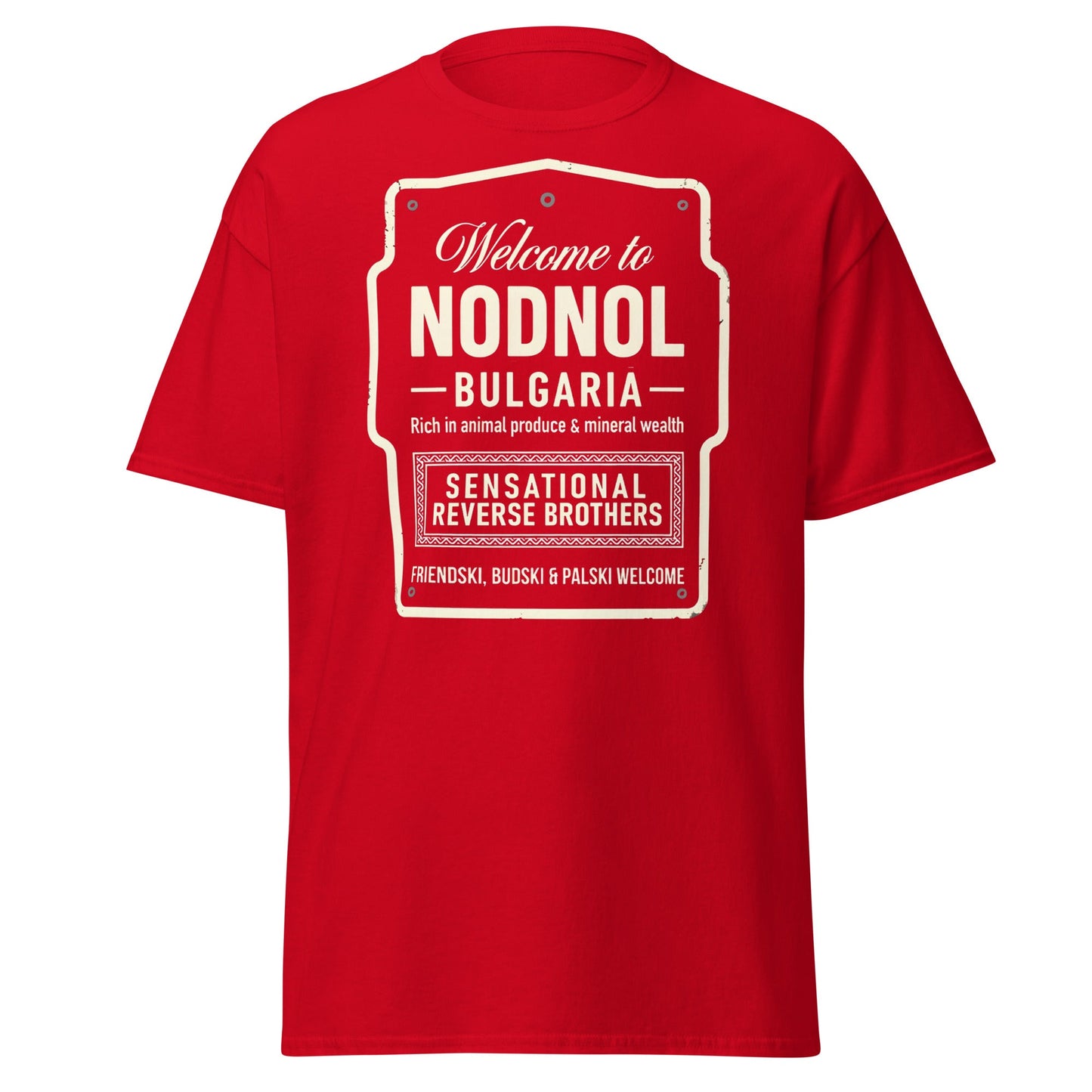 Nodnol Bulgaria T-Shirt - Red Dwarf Inspired Retro Sign Tee - Red - T-Shirts Online