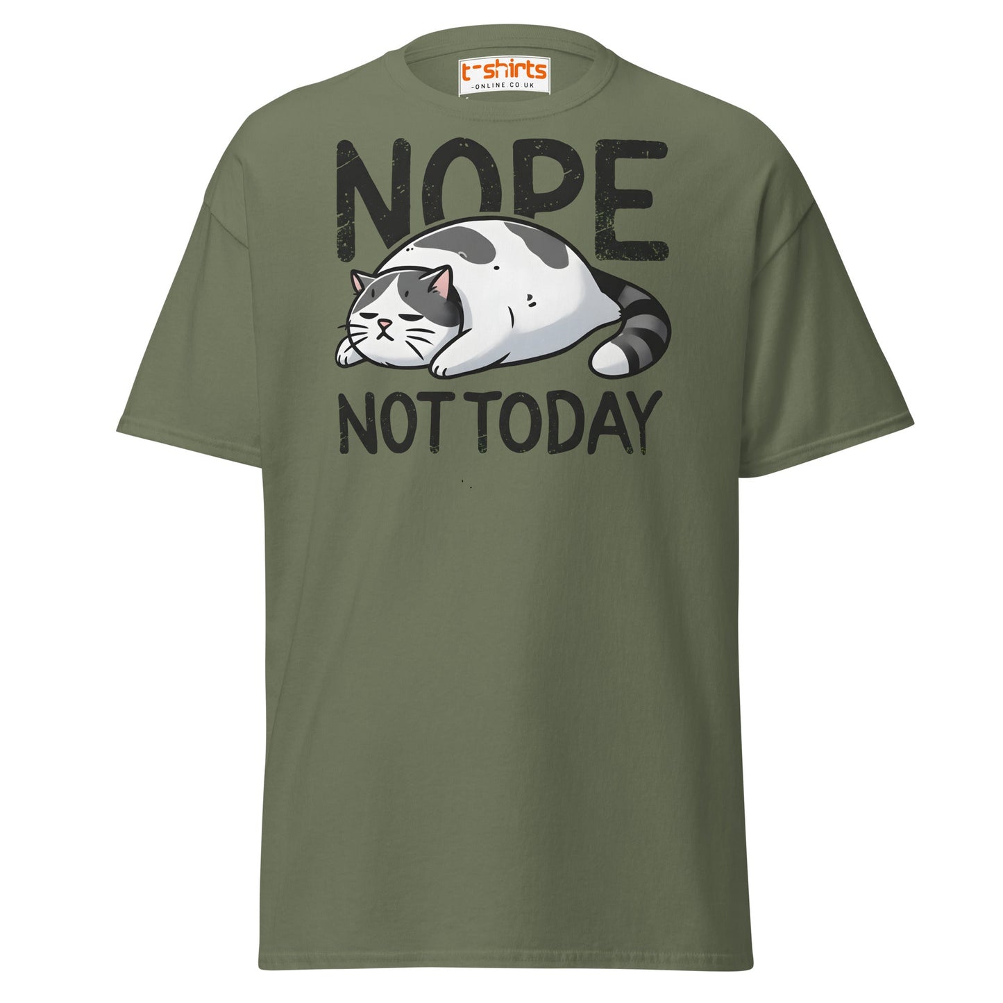 Nope Not Today Cat T-Shirt | Funny Lazy Cat Tee - Military Green - T-Shirts Online