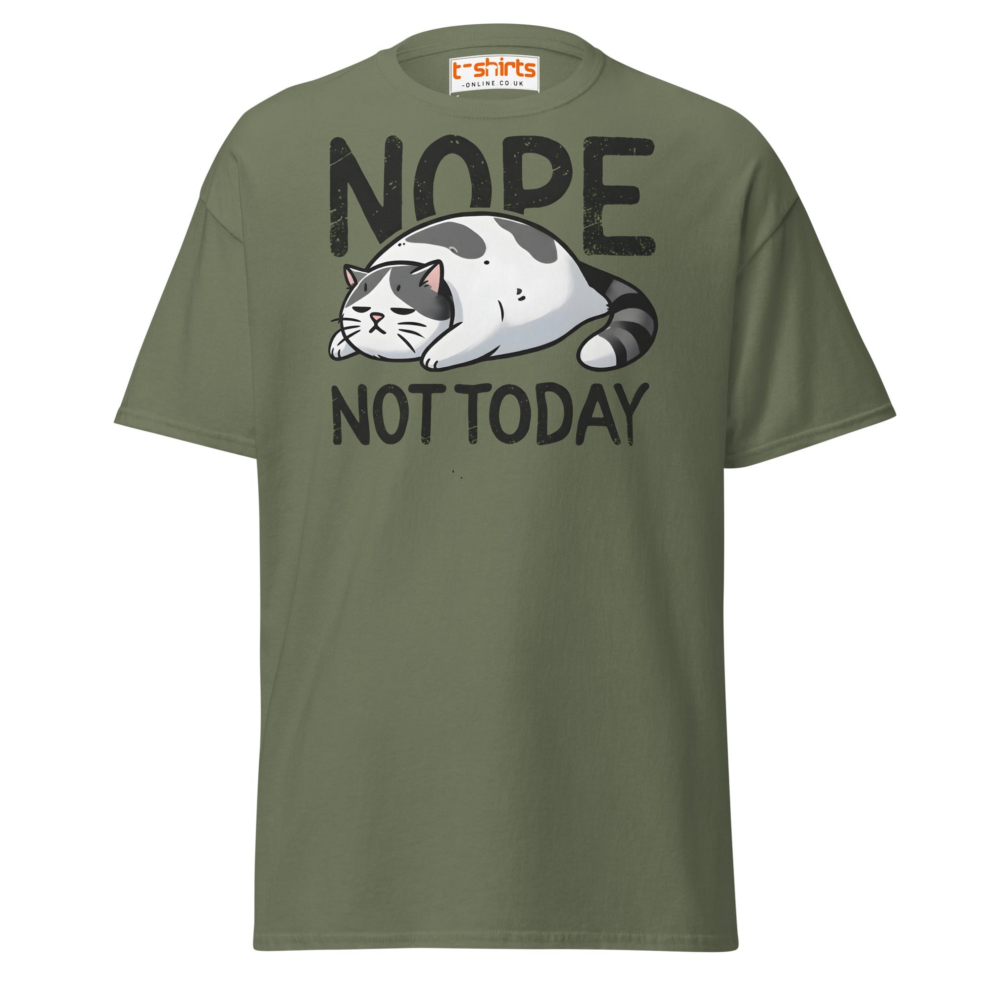 Nope Not Today Cat T-Shirt | Funny Lazy Cat Tee - Military Green - T-Shirts Online