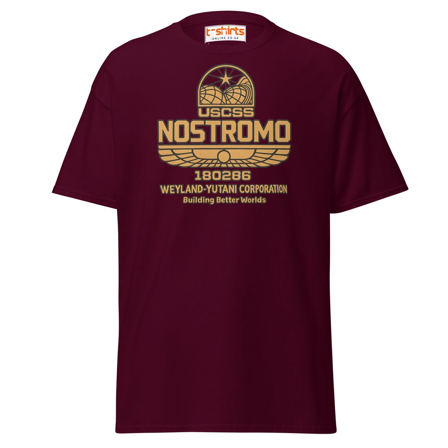 Nostromo T-Shirt – Retro Space Hauler Emblem Tee - Maroon - T-Shirts Online