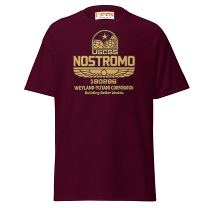 Nostromo T-Shirt – Retro Space Hauler Emblem Tee - Maroon - T-Shirts Online