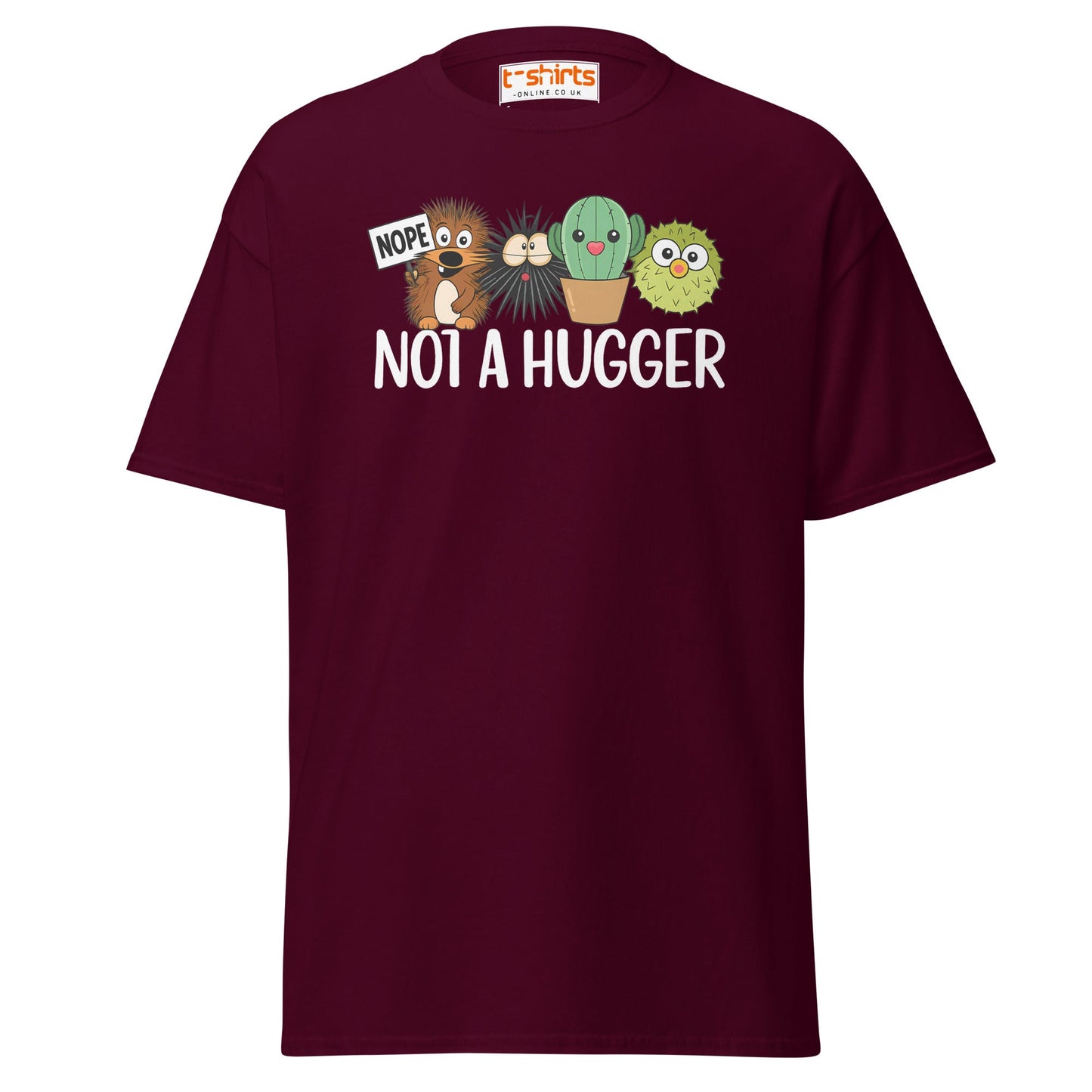 Not a Hugger Funny Cactus T-Shirt - Maroon - T-Shirts Online