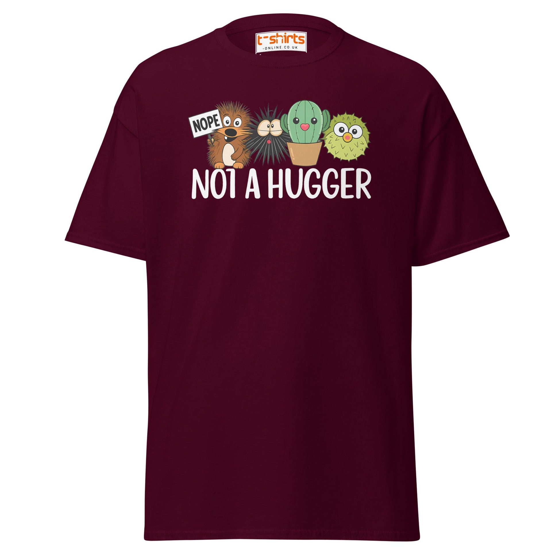 Not a Hugger Funny Cactus T-Shirt - Maroon - T-Shirts Online