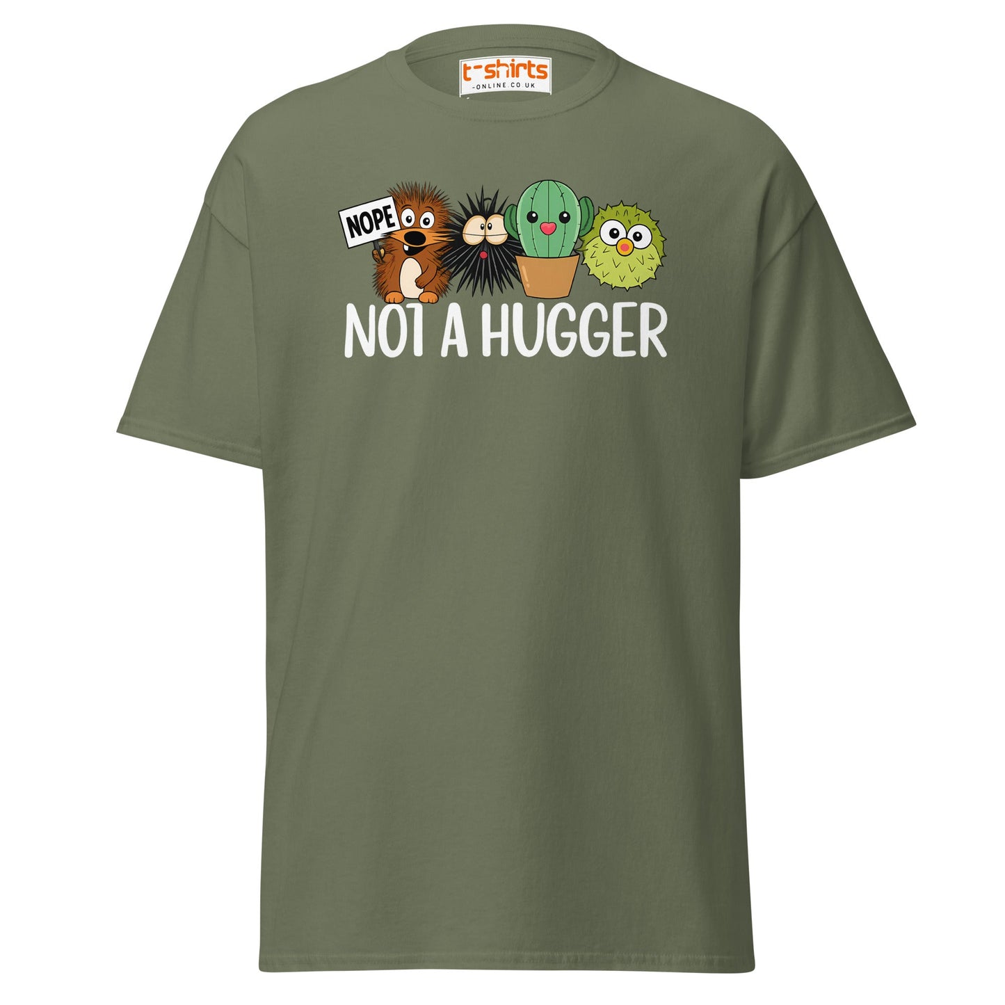 Not a Hugger Funny Cactus T-Shirt - Military Green - T-Shirts Online