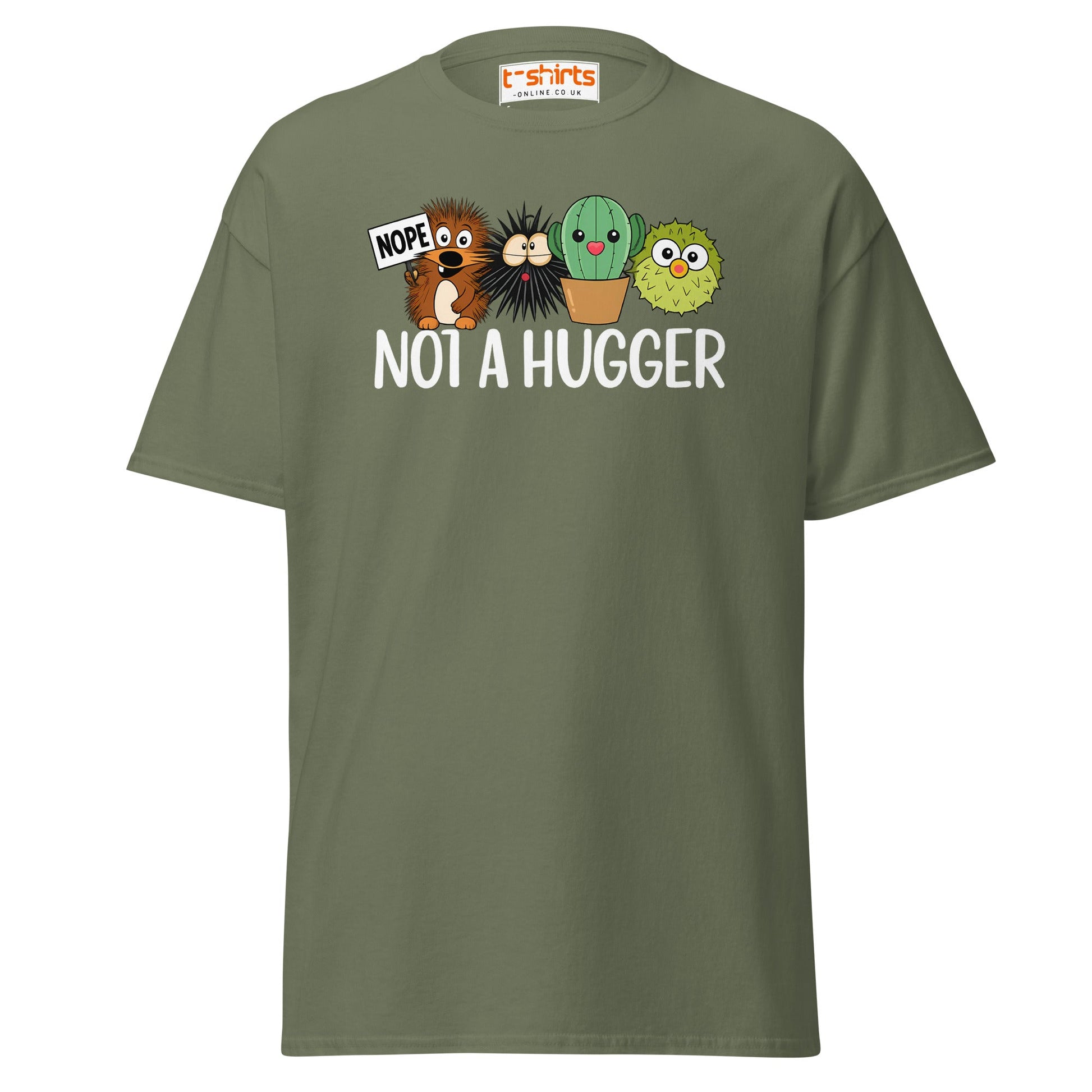 Not a Hugger Funny Cactus T-Shirt - Military Green - T-Shirts Online