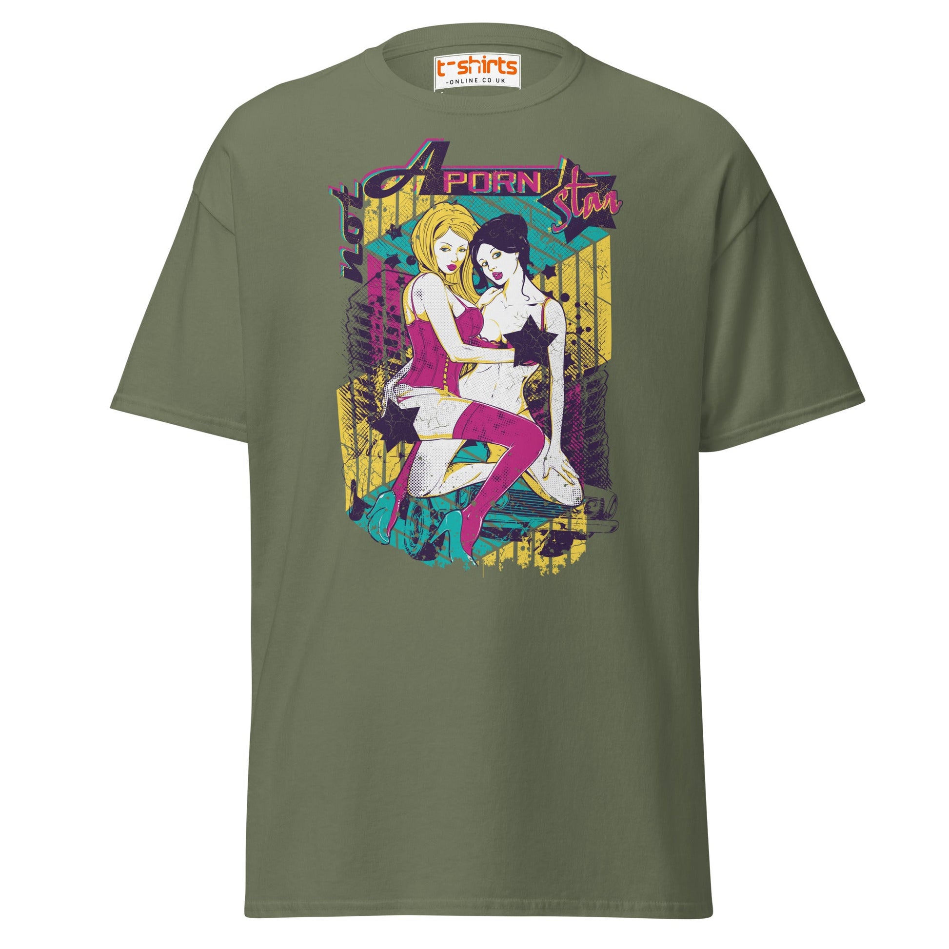 Not a Porn Star T-Shirt | Bold Pop Art Graphic Tee - Military Green - T-Shirts Online