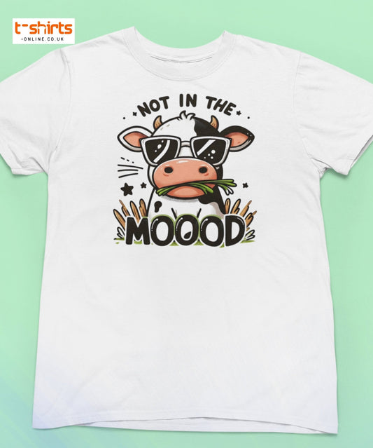 Not in the Mooood Funny Cow T-Shirt - Charcoal - T-Shirts Online
