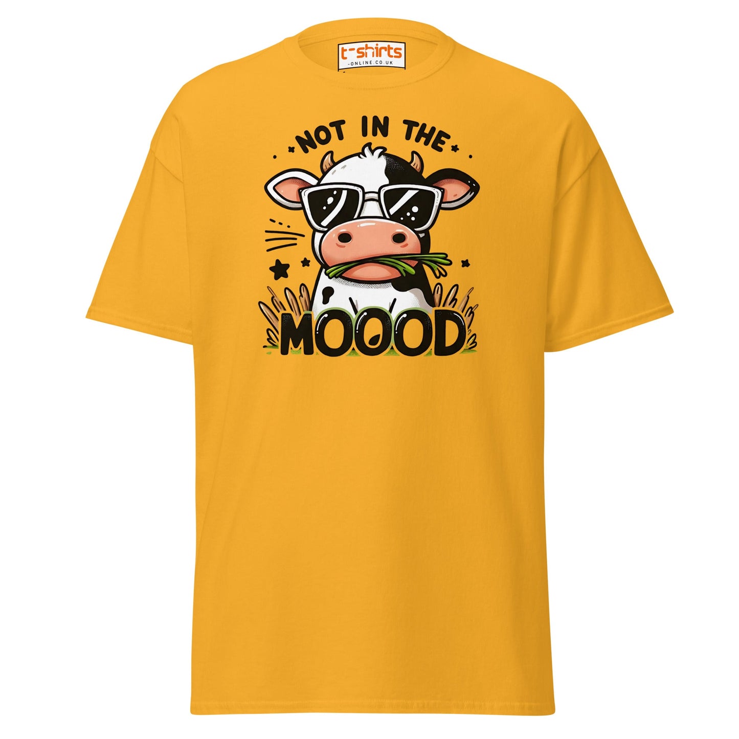 Not in the Mooood Funny Cow T-Shirt - Gold - T-Shirts Online