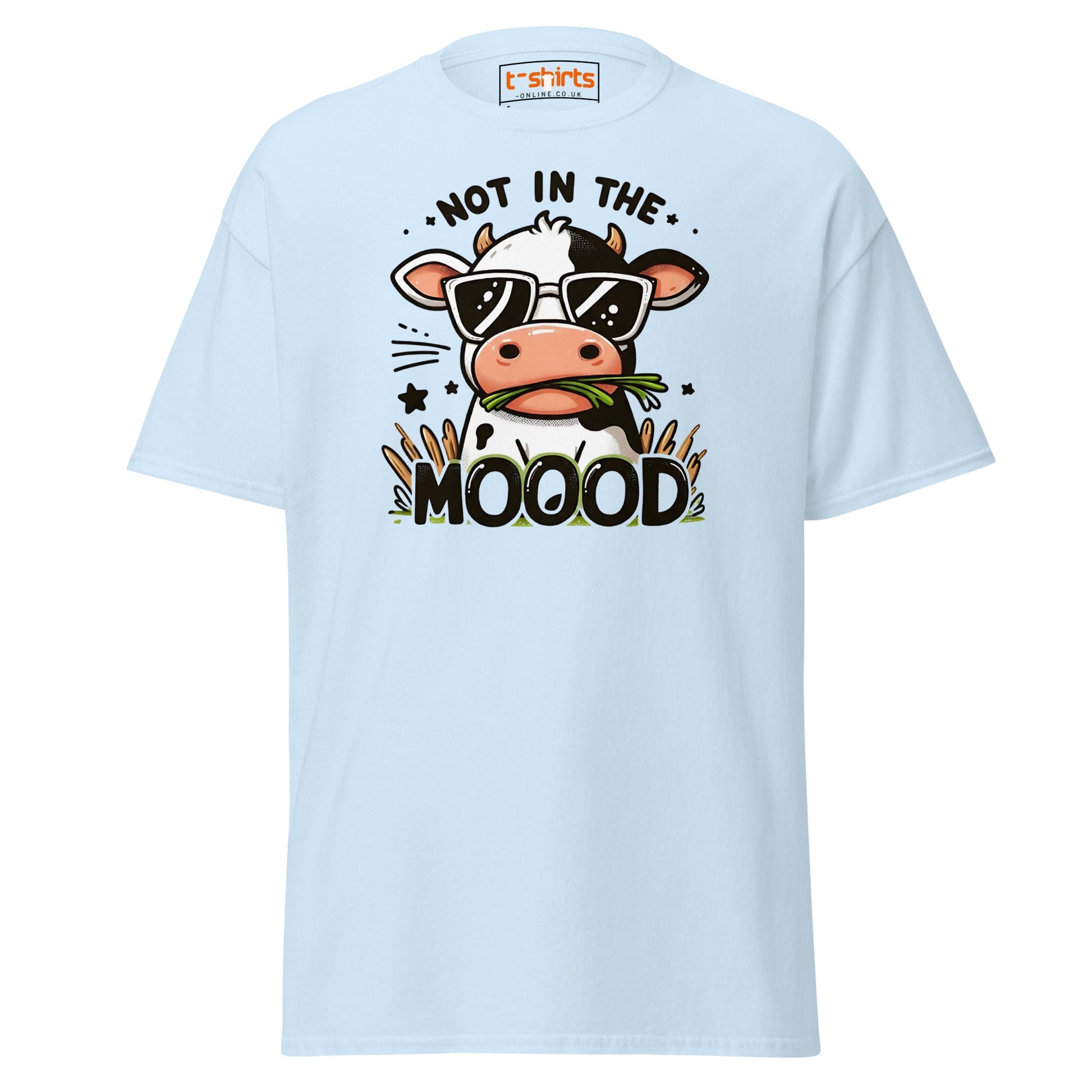 Not in the Mooood Funny Cow T-Shirt - Light Blue - T-Shirts Online