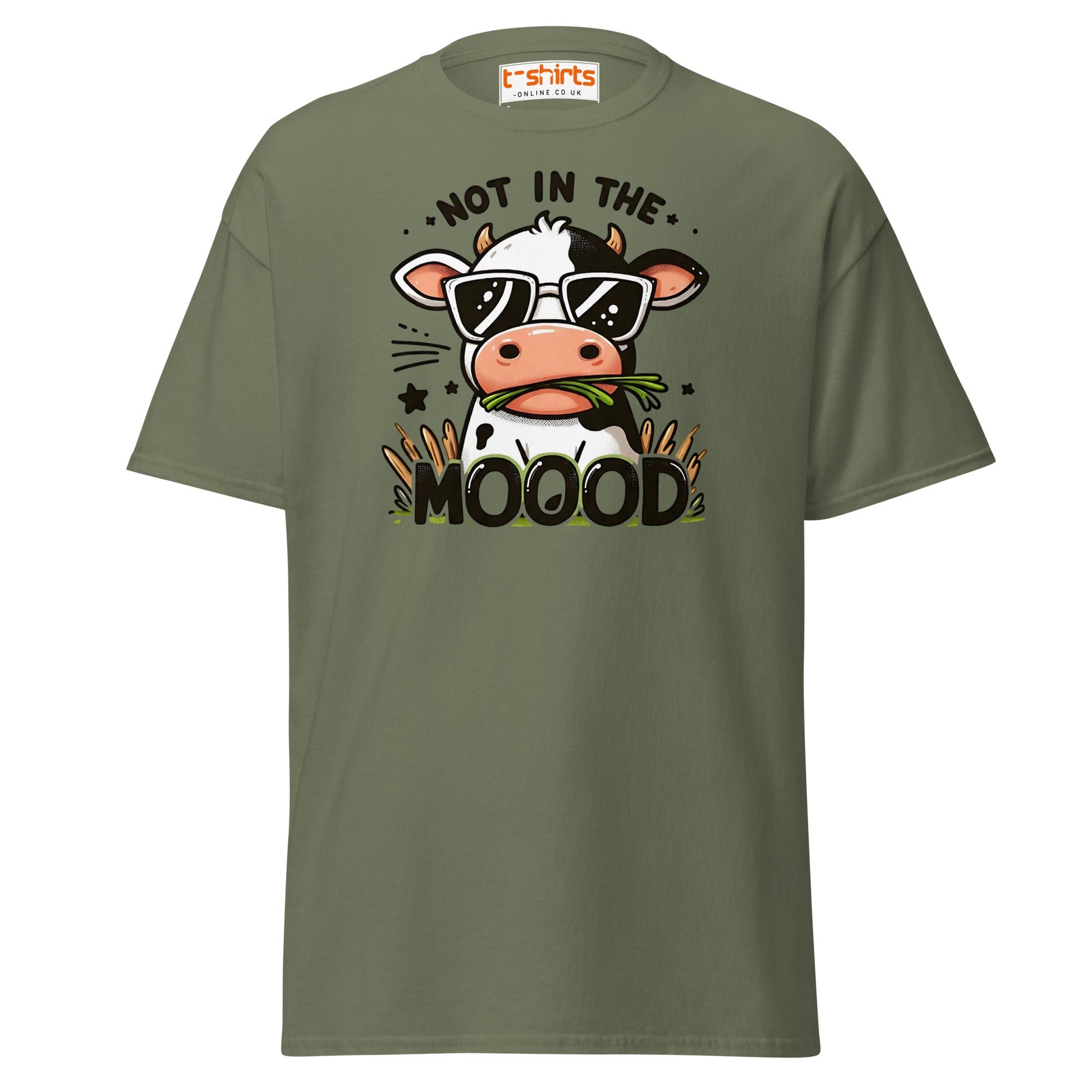 Not in the Mooood Funny Cow T-Shirt - Military Green - T-Shirts Online