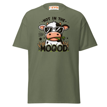 Not in the Mooood Funny Cow T-Shirt - Military Green - T-Shirts Online