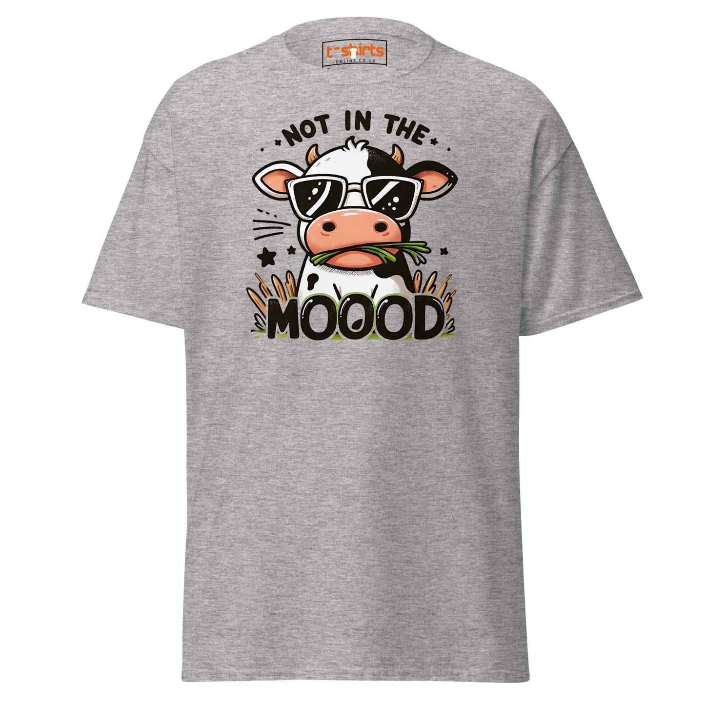 Not in the Mooood Funny Cow T-Shirt - Sport Grey - T-Shirts Online