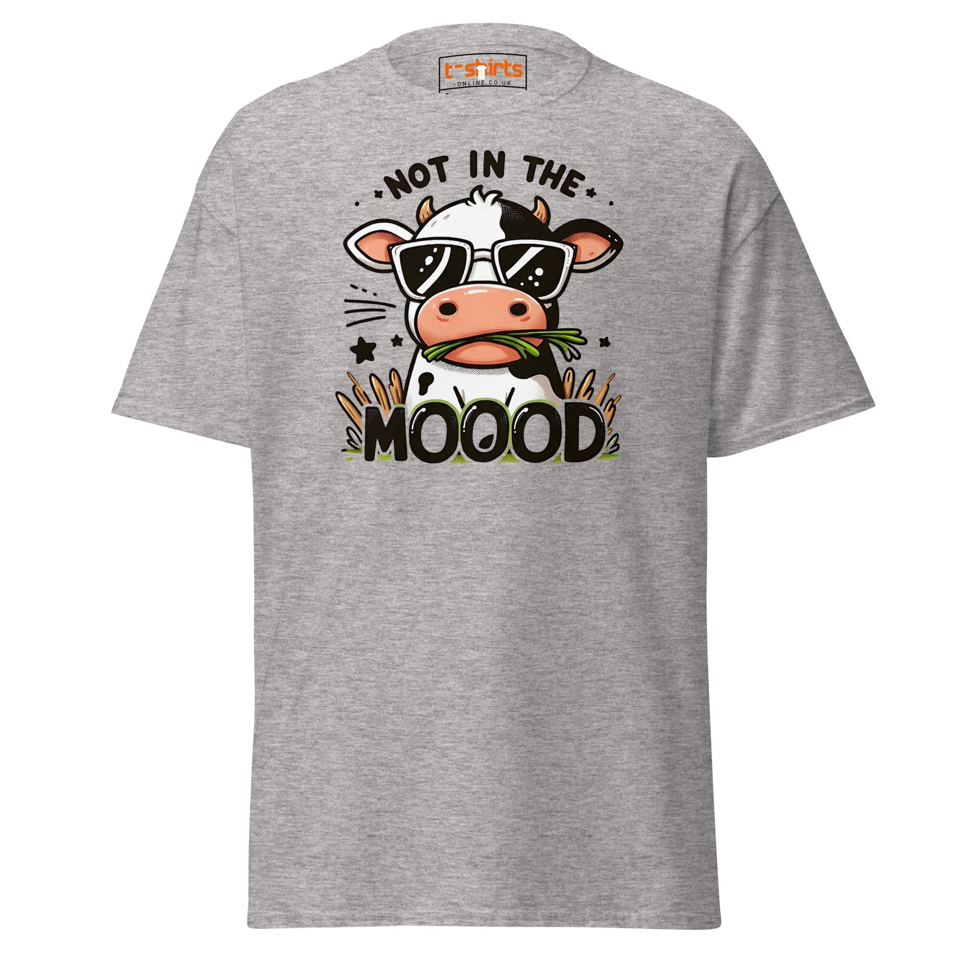 Not in the Mooood Funny Cow T-Shirt - Sport Grey - T-Shirts Online