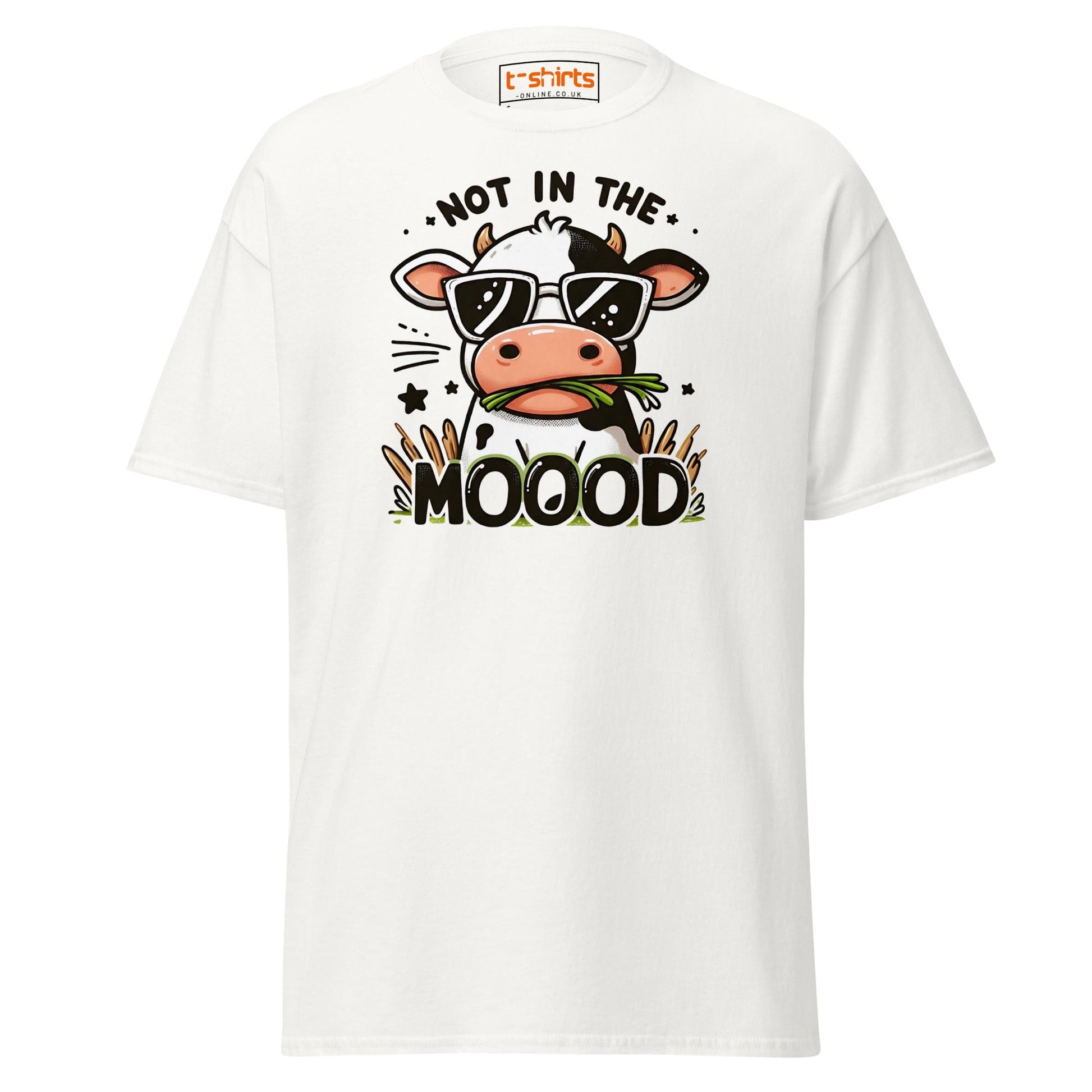Not in the Mooood Funny Cow T-Shirt - White - T-Shirts Online