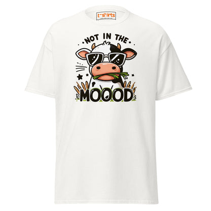 Not in the Mooood Funny Cow T-Shirt - White - T-Shirts Online