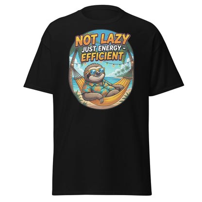 Not Lazy Just Energy Efficient Sloth T-Shirt Funny Tee - Black - T-Shirts Online