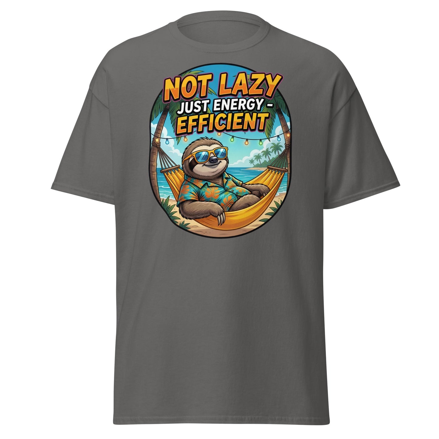 Not Lazy Just Energy Efficient Sloth T-Shirt Funny Tee - Charcoal - T-Shirts Online