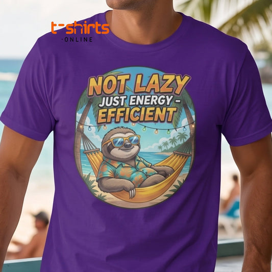 Not Lazy Just Energy Efficient Sloth T-Shirt Funny Tee - Maroon - T-Shirts Online