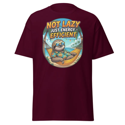 Not Lazy Just Energy Efficient Sloth T-Shirt Funny Tee - Maroon - T-Shirts Online