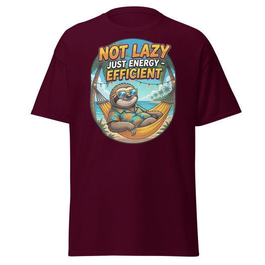 Not Lazy Just Energy Efficient Sloth T-Shirt Funny Tee - Maroon - T-Shirts Online