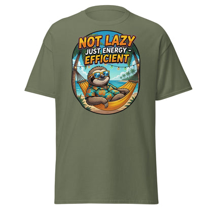 Not Lazy Just Energy Efficient Sloth T-Shirt Funny Tee - Military Green - T-Shirts Online