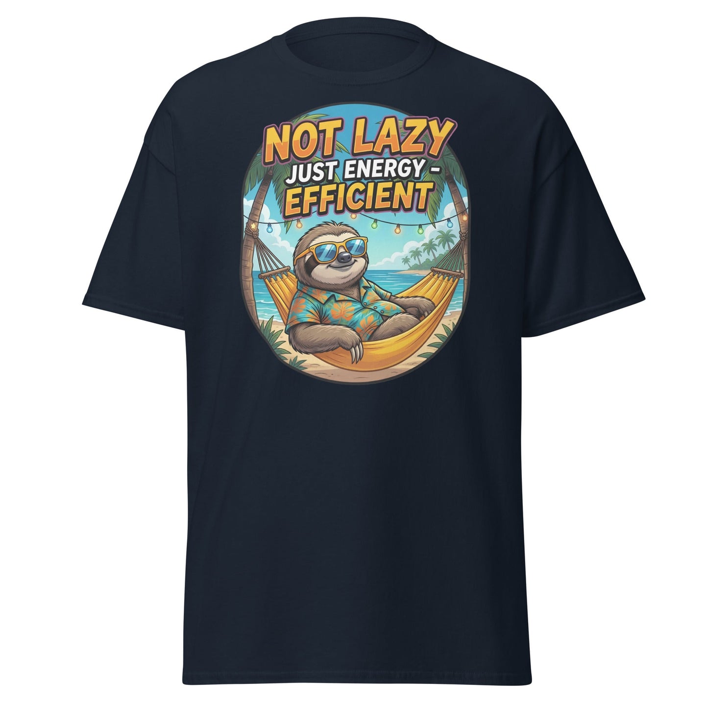 Not Lazy Just Energy Efficient Sloth T-Shirt Funny Tee - Navy - T-Shirts Online