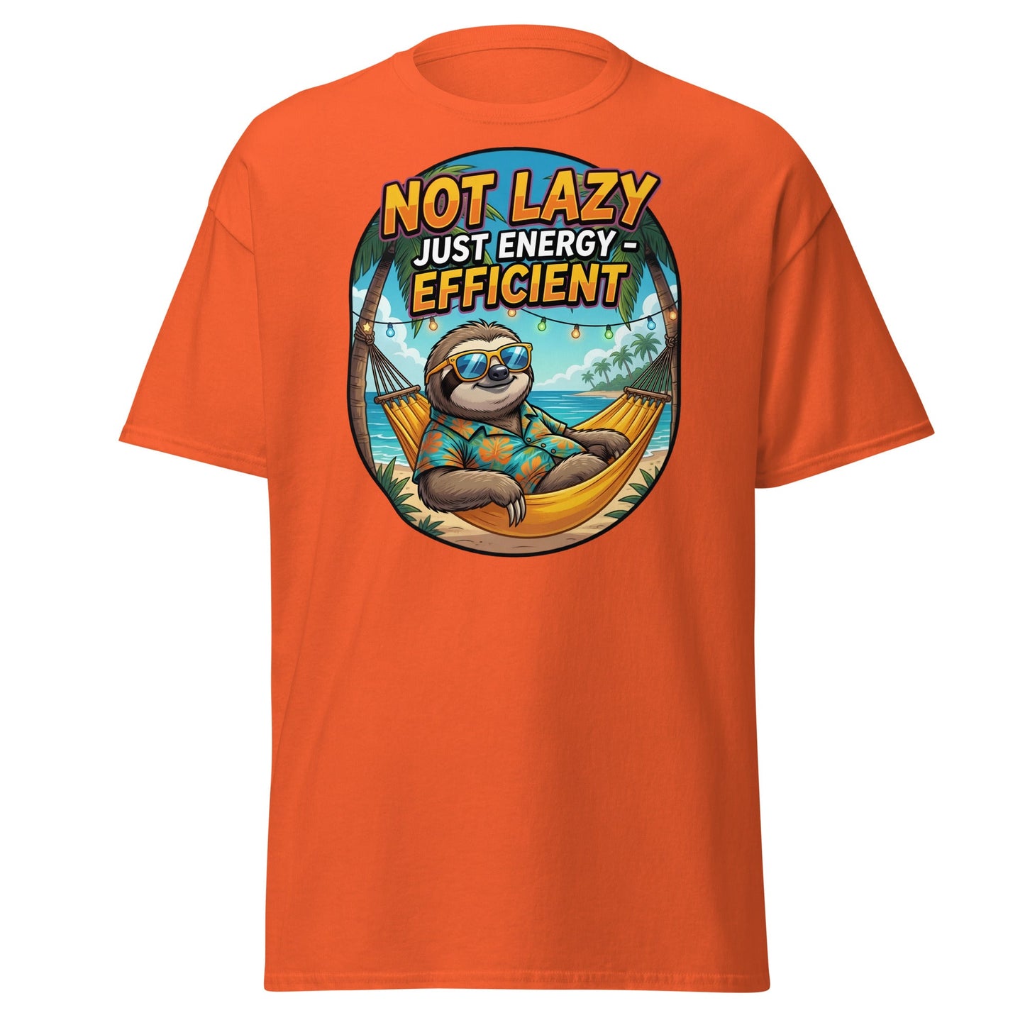 Not Lazy Just Energy Efficient Sloth T-Shirt Funny Tee - Orange - T-Shirts Online