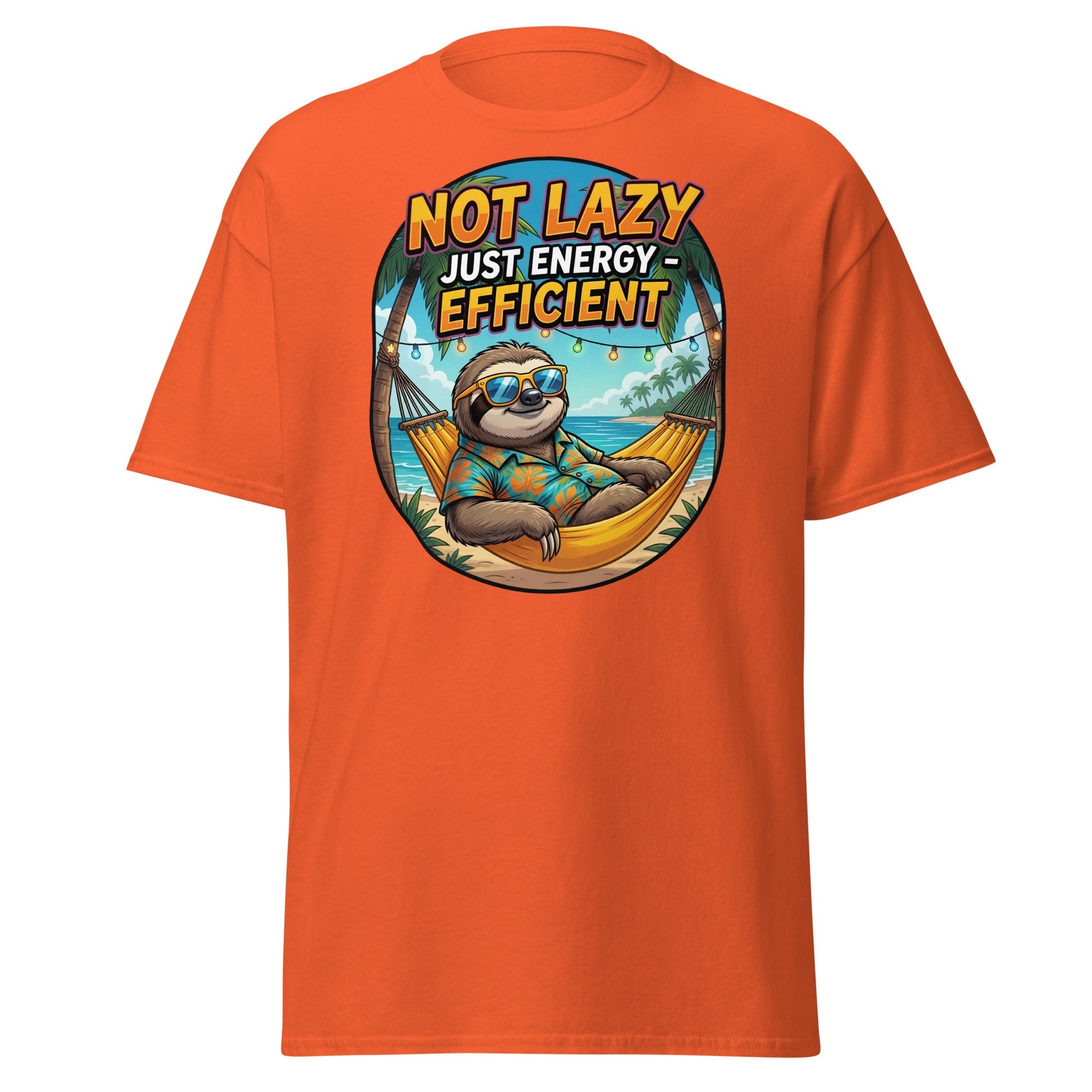 Not Lazy Just Energy Efficient Sloth T-Shirt Funny Tee - Orange - T-Shirts Online