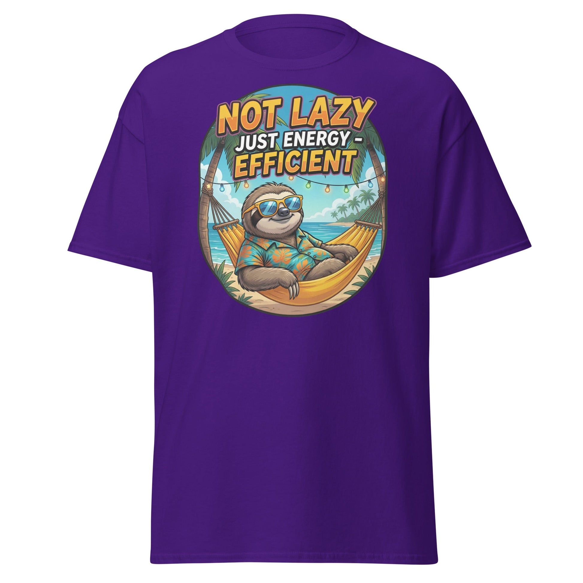 Not Lazy Just Energy Efficient Sloth T-Shirt Funny Tee - Purple - T-Shirts Online