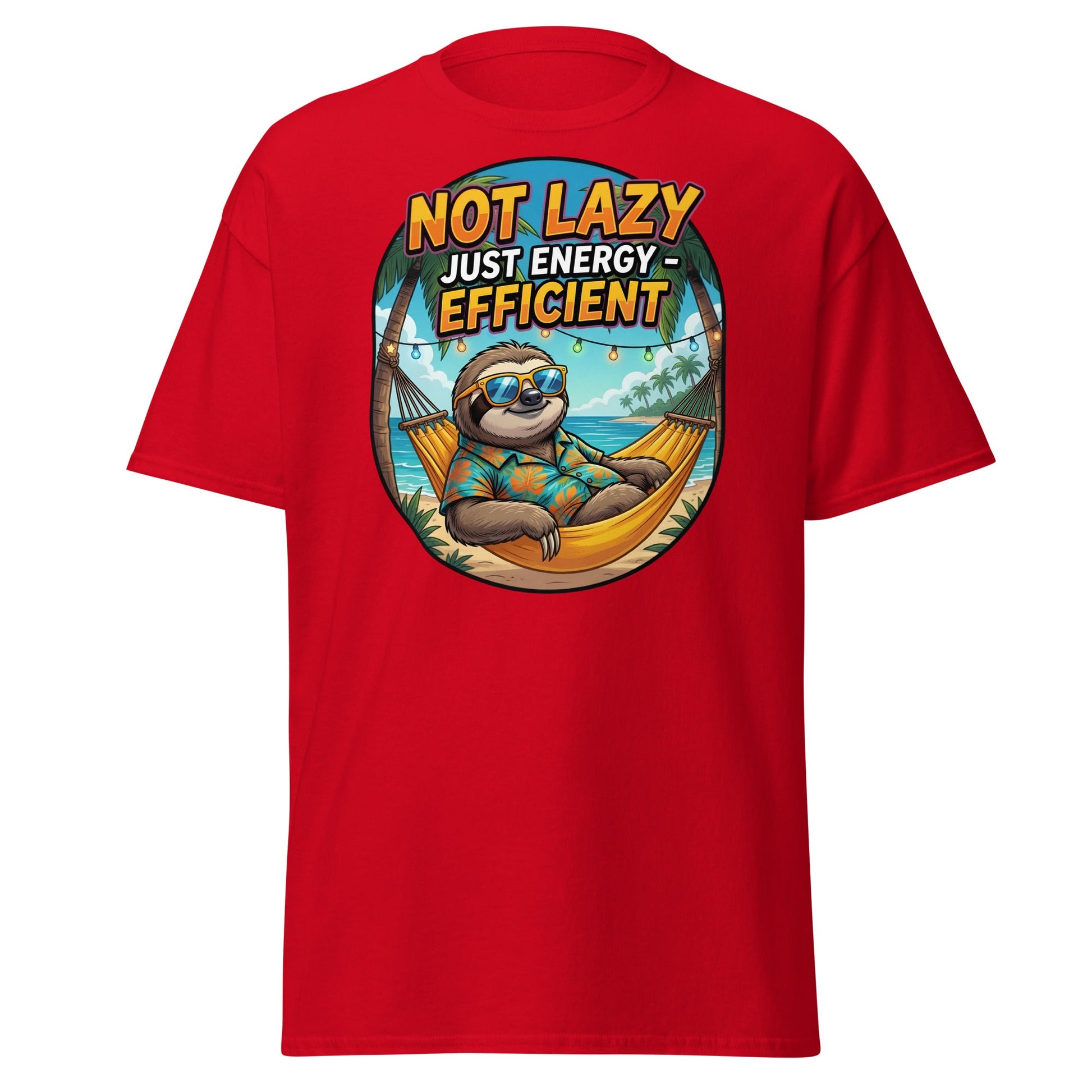Not Lazy Just Energy Efficient Sloth T-Shirt Funny Tee - Red - T-Shirts Online