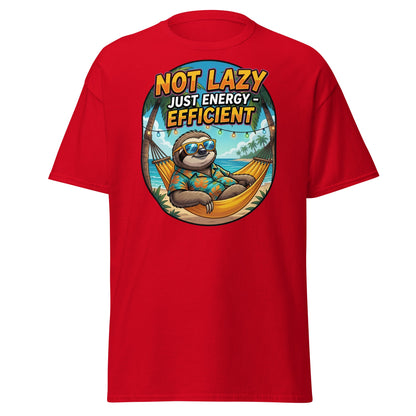 Not Lazy Just Energy Efficient Sloth T-Shirt Funny Tee - Red - T-Shirts Online