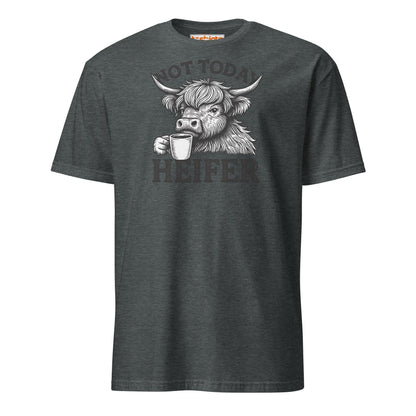 Not Today Heifer Funny Highland Cow Tee - Dark Heather - T-Shirts Online