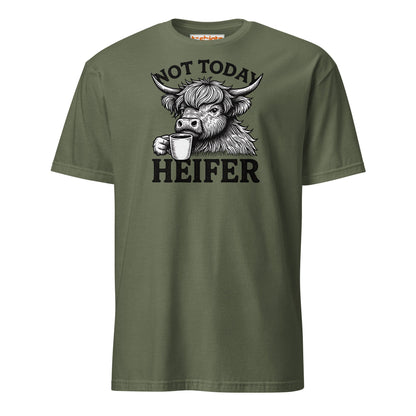 Not Today Heifer Funny Highland Cow Tee - Military Green - T-Shirts Online