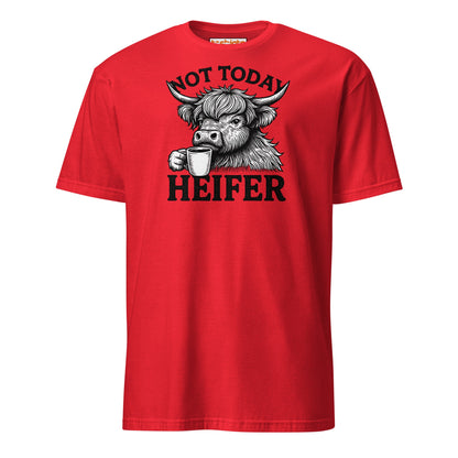 Not Today Heifer Funny Highland Cow Tee - Red - T-Shirts Online