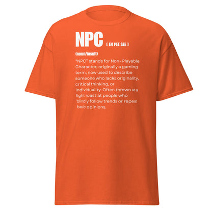 NPC Non - Playable Character Definition T-Shirt | Gamer Humor - Orange - T-Shirts Online