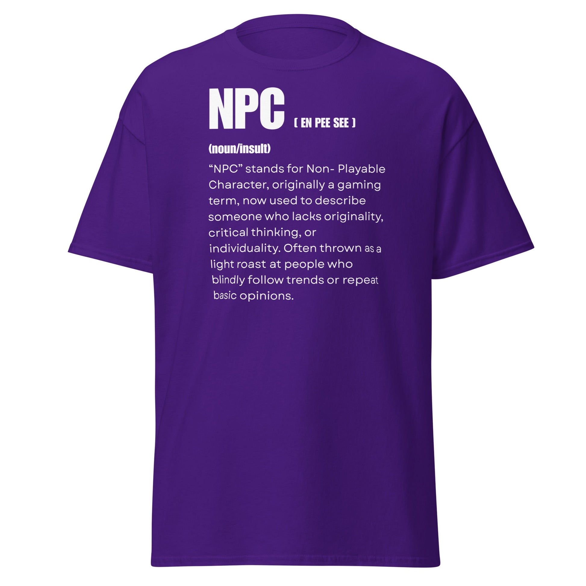 NPC Non - Playable Character Definition T-Shirt | Gamer Humor - Purple - T-Shirts Online