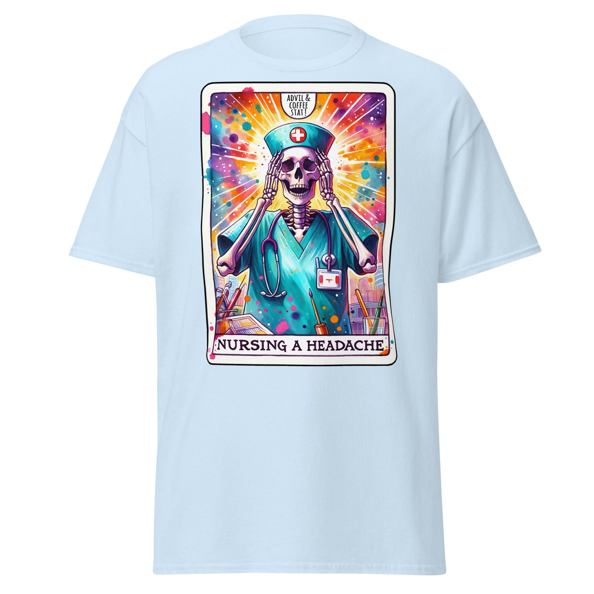 'Nursing a Headache' Tarot | Tarot Card T-Shirt - Light Blue - T-Shirts Online
