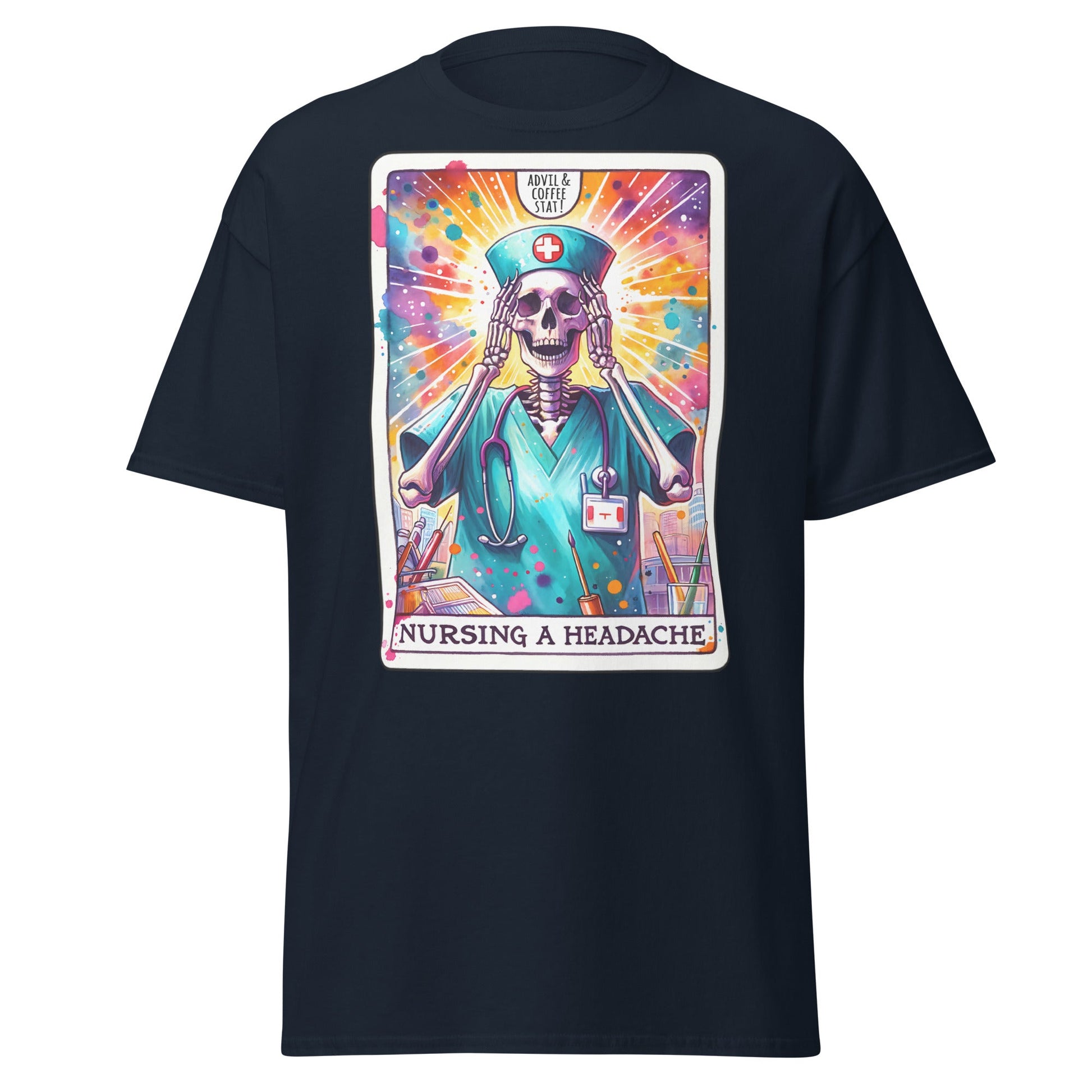 'Nursing a Headache' Tarot | Tarot Card T-Shirt - Navy - T-Shirts Online