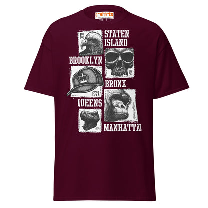 NYC Boroughs Graphic T-Shirt - Maroon - T-Shirts Online