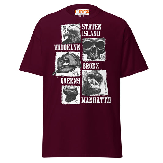 NYC Boroughs Graphic T-Shirt - Maroon - T-Shirts Online