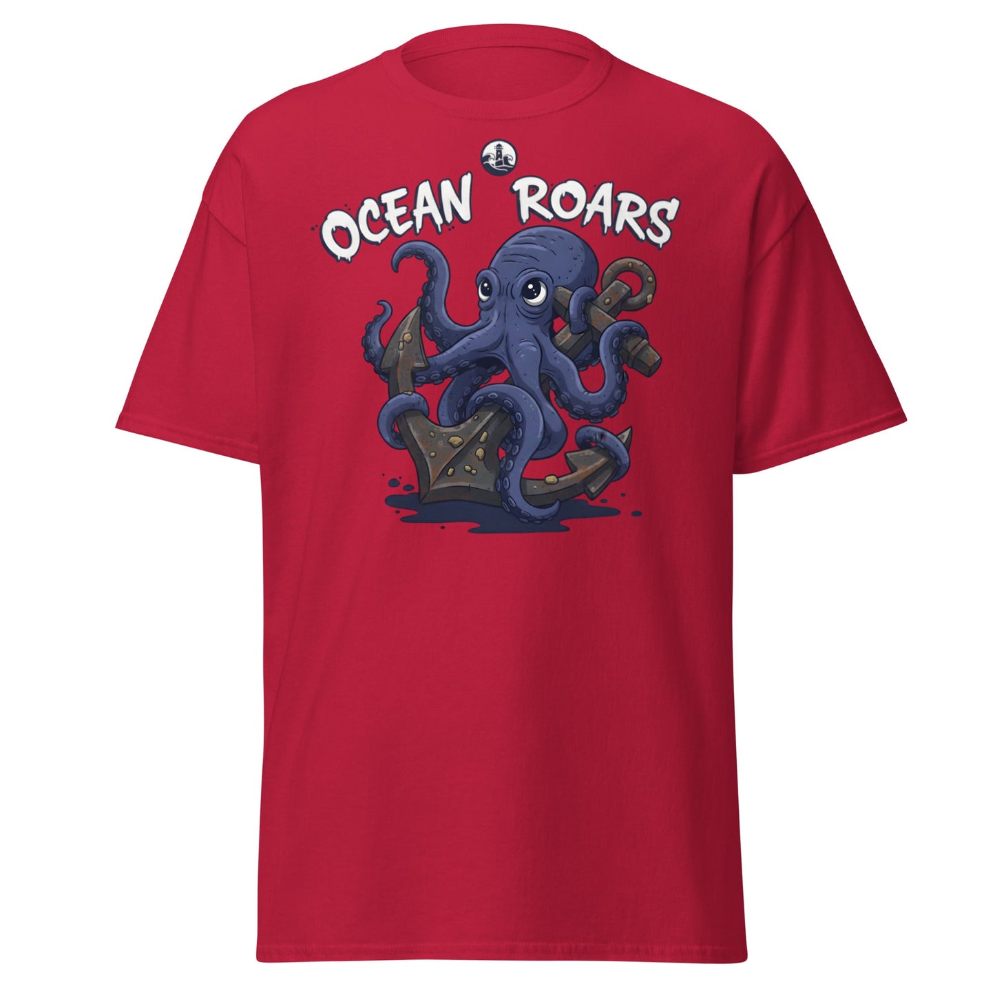 Ocean Roars Octopus T-Shirt | Cute Nautical Marine Life Anchor Tee - Cardinal - T-Shirts Online