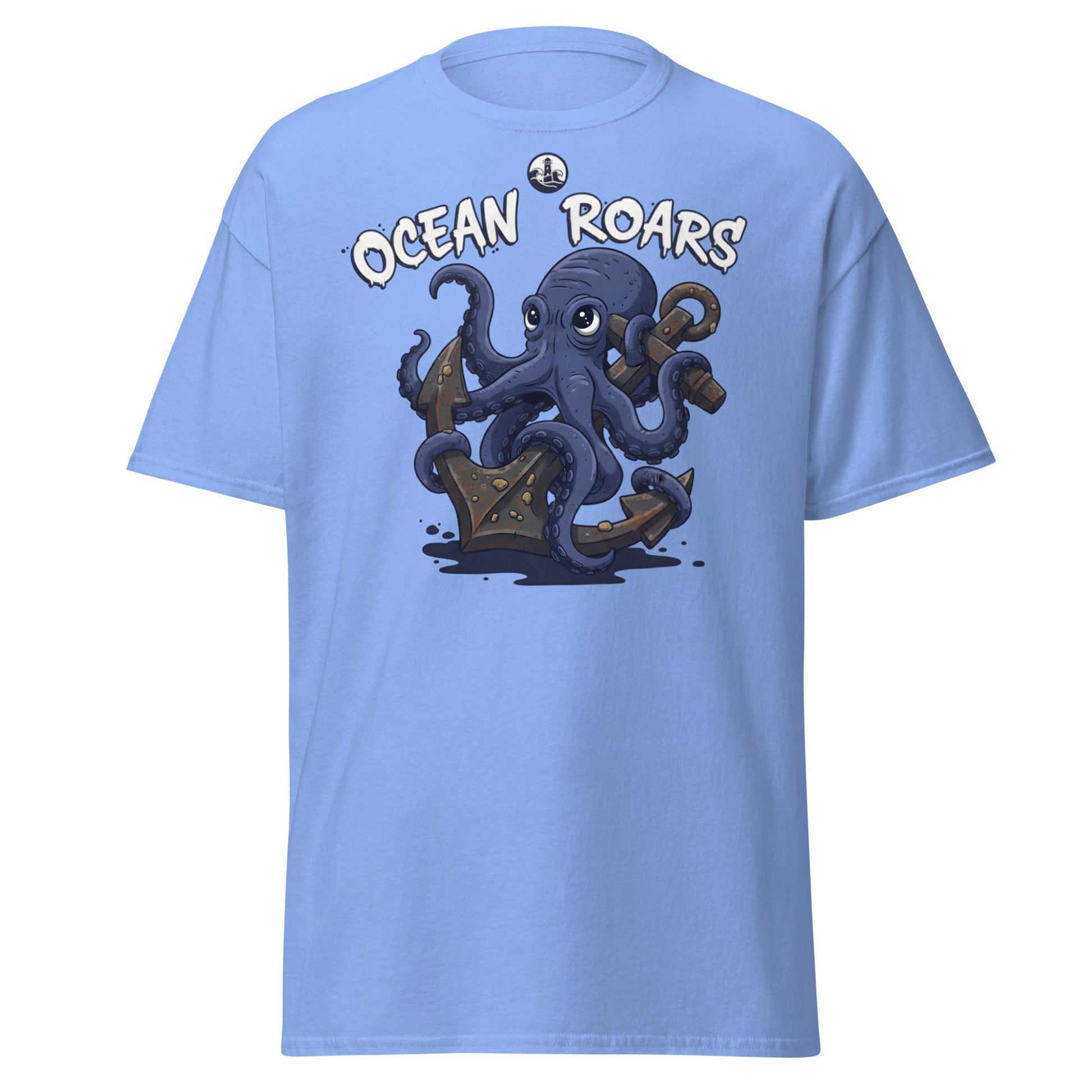 Ocean Roars Octopus T-Shirt | Cute Nautical Marine Life Anchor Tee - Carolina Blue - T-Shirts Online