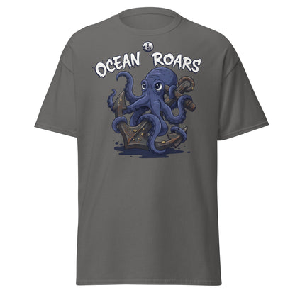 Ocean Roars Octopus T-Shirt | Cute Nautical Marine Life Anchor Tee - Charcoal - T-Shirts Online