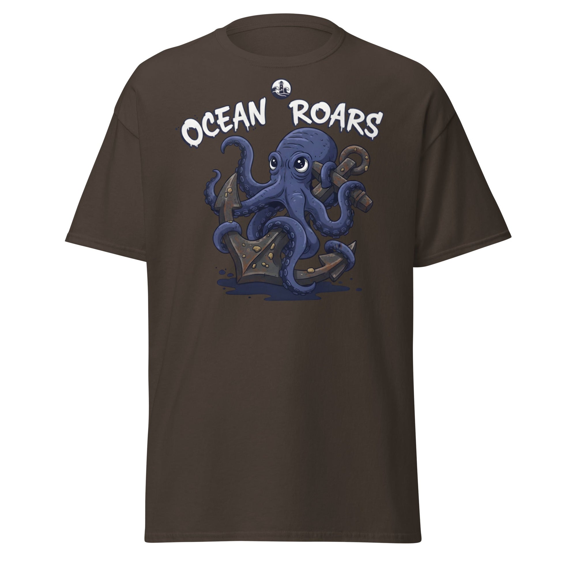 Ocean Roars Octopus T-Shirt | Cute Nautical Marine Life Anchor Tee - Dark Chocolate - T-Shirts Online